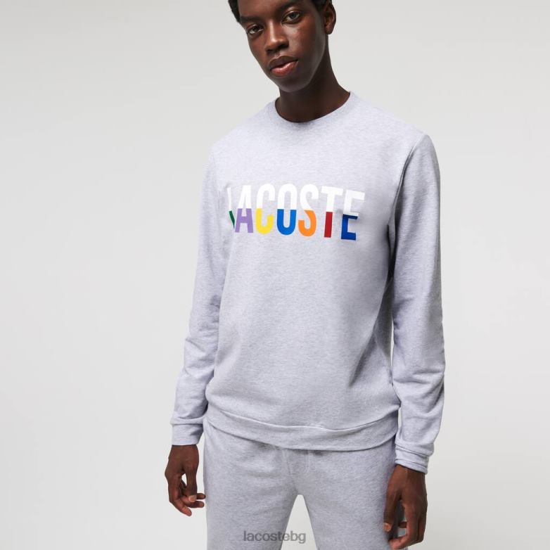 мъже Lacoste сив цвят/бял вътрешен суичър от памучен полар с щампа облекло XTV621222