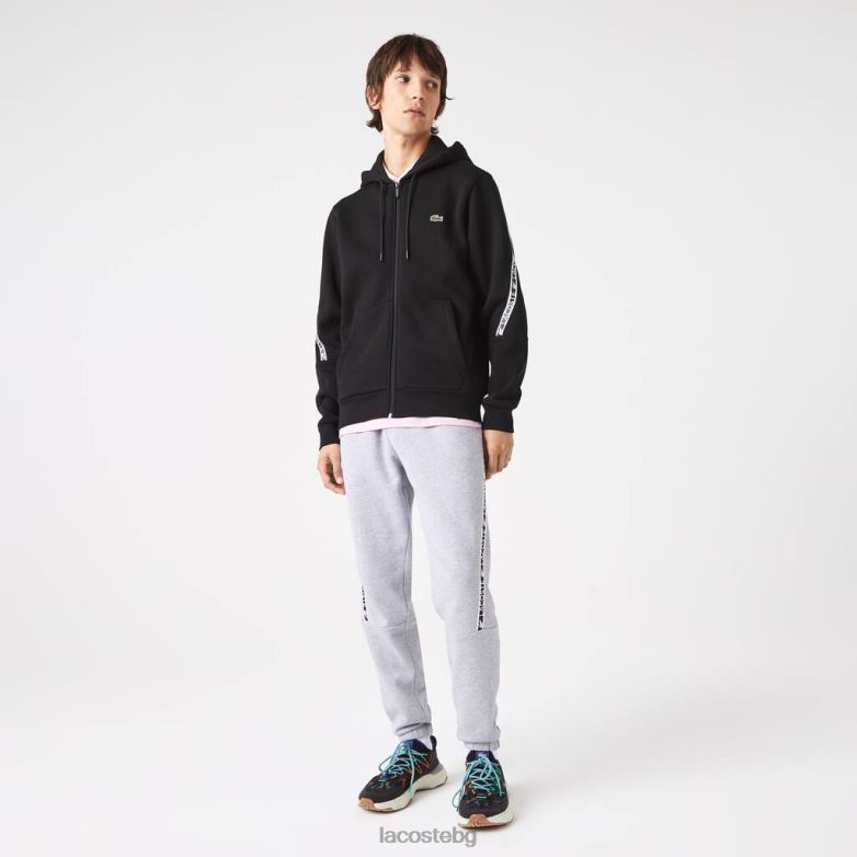 мъже Lacoste черен суичър с качулка и цип с щампи облекло XTV621240