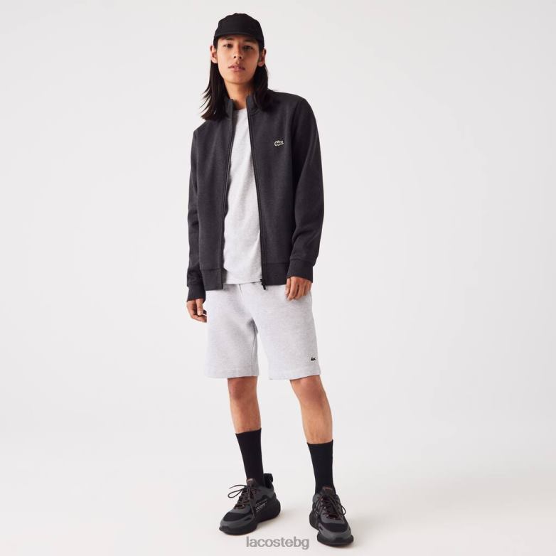 мъже Lacoste сиво суичър с цип от четка и полар облекло XTV621271