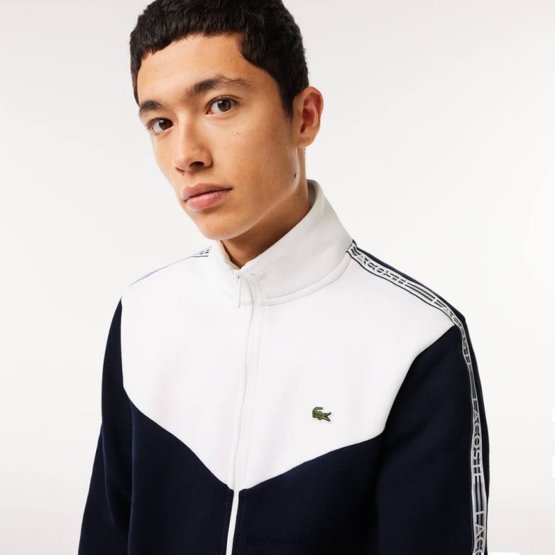 мъже Lacoste тъмносиньо/бяло суичър с цип с класическа кройка и цветни блокове облекло XTV6221