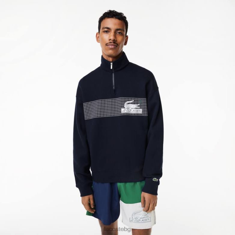 мъже Lacoste тъмносин свободен суичър от органичен памук с цип облекло XTV62283
