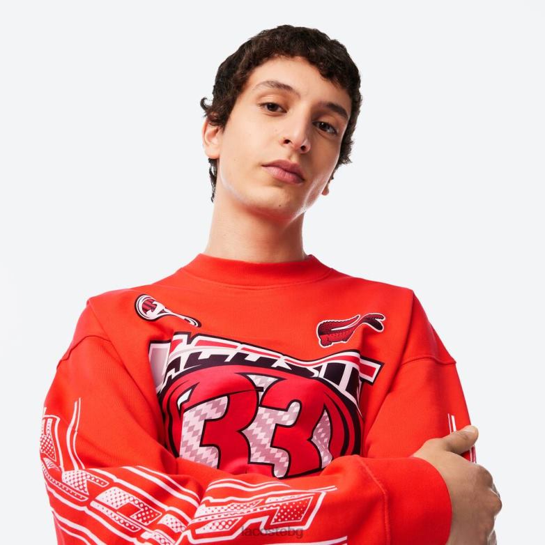 мъже Lacoste оранжево свободен суичър от памучен полар облекло XTV62327