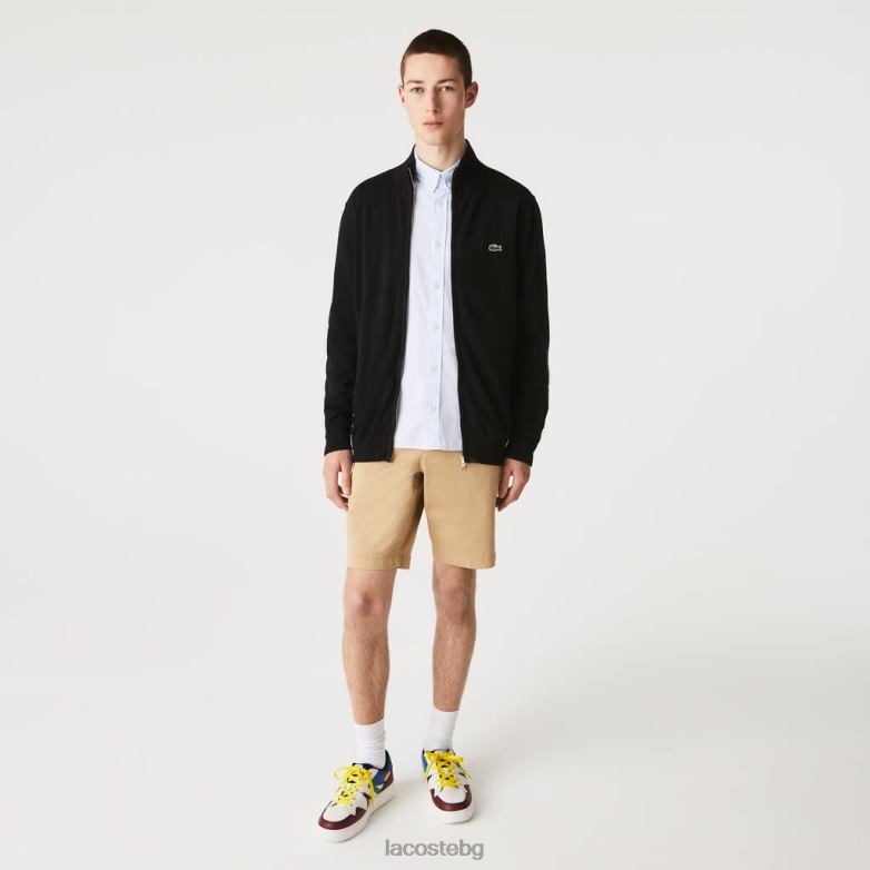 мъже Lacoste черен пуловер с цип от органичен памук с изправена яка облекло XTV62460