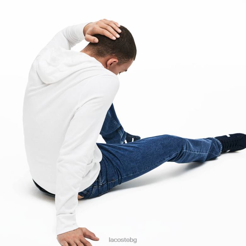 мъже Lacoste бяло суичър от памучно трико с качулка облекло XTV62736