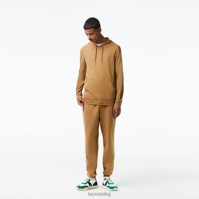 мъже Lacoste кафяво суичър от памучно трико с качулка облекло XTV62845