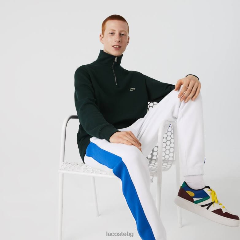 мъже Lacoste зелено памучен суичър с цип и стояща яка облекло XTV62953