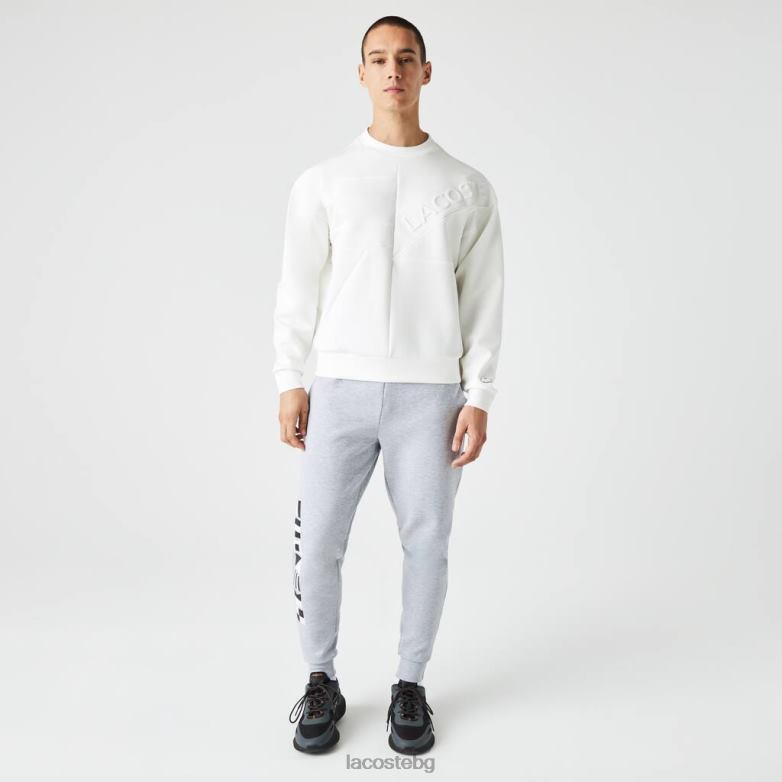 мъже Lacoste бяло свободен суичър с пачуърк ефект облекло XTV62955