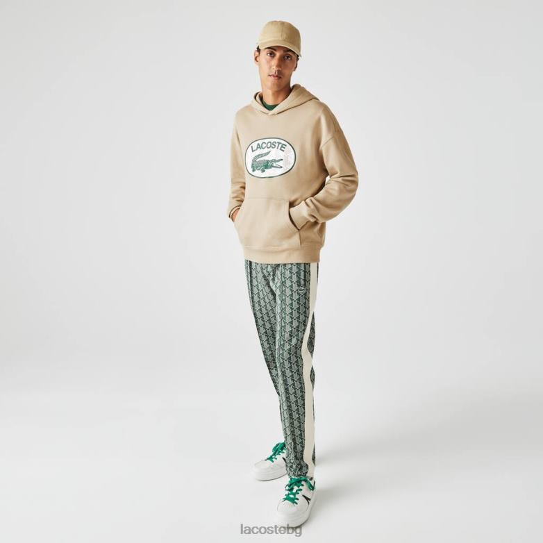 мъже Lacoste бежово суичър с качулка с широка кройка и монограм облекло XTV62971