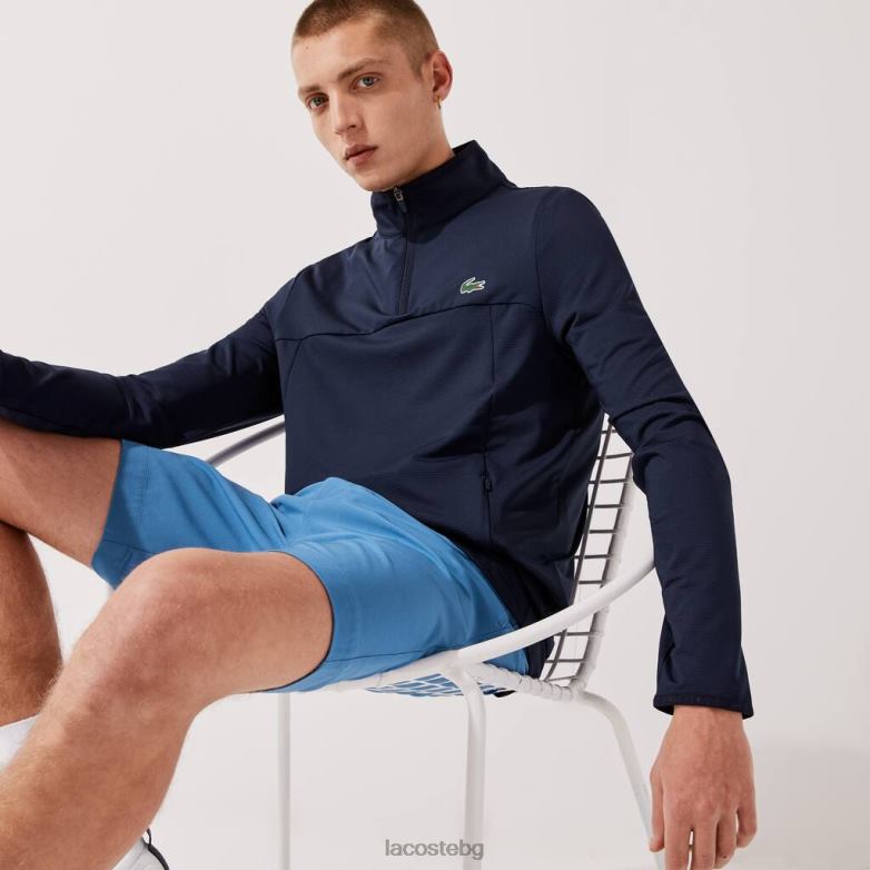 мъже Lacoste тъмносин спортен еластичен суичър с яка с цип облекло XTV62980