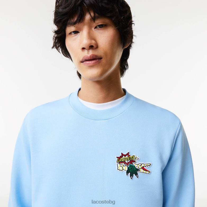 мъже Lacoste син суичър от органичен памук с значка облекло XTV62990