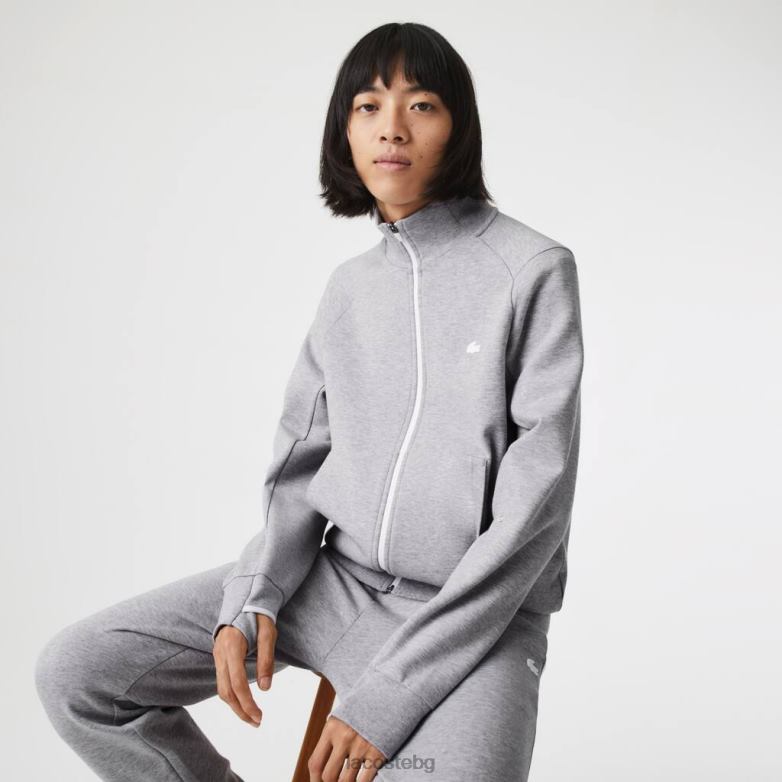 мъже Lacoste сив chine суичър с цип от смесен памук с висока яка облекло XTV621022