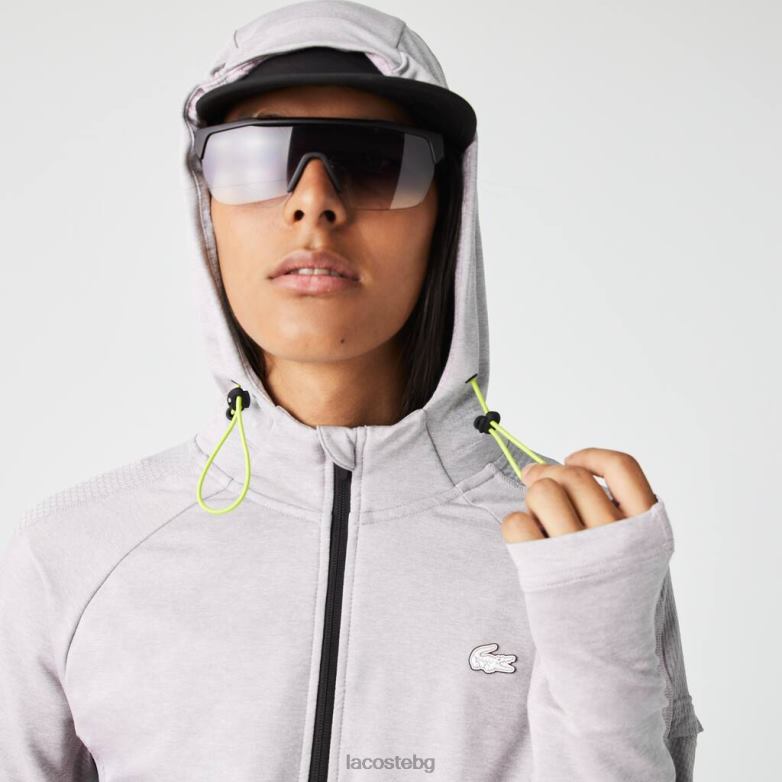 мъже Lacoste сив chine/светло сиво спортен суичър с еластичен цип облекло XTV621084