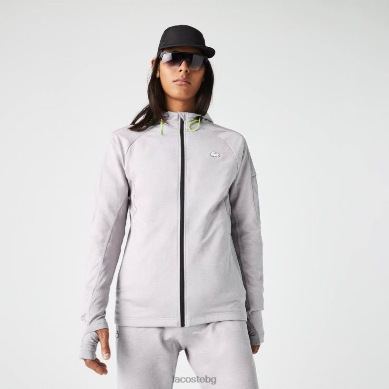 мъже Lacoste сив chine/светло сиво спортен суичър с еластичен цип облекло XTV621084