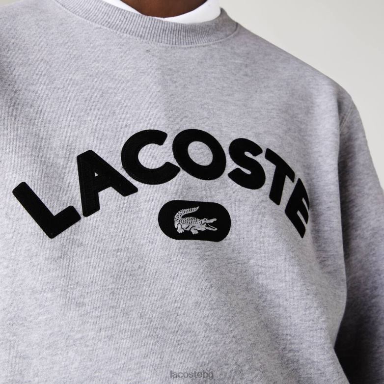 мъже Lacoste сив chine брандиран хавлиен суичър с кръгла яка облекло XTV621161