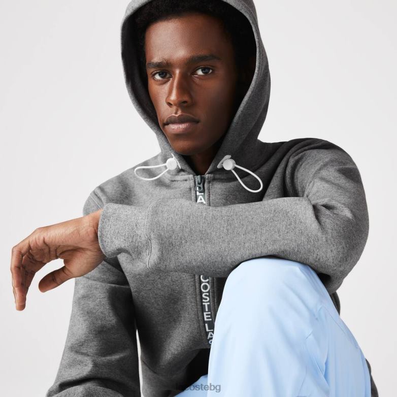 мъже Lacoste сив chine суичър с качулка и цип от смесен памук облекло XTV621178