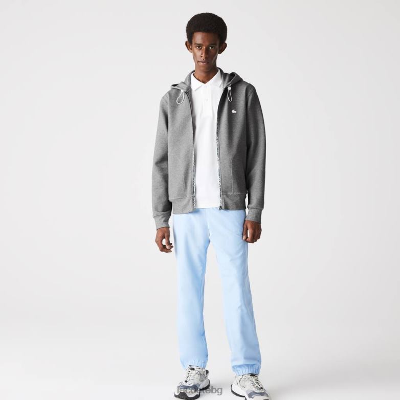 мъже Lacoste сив chine суичър с качулка и цип от смесен памук облекло XTV621178