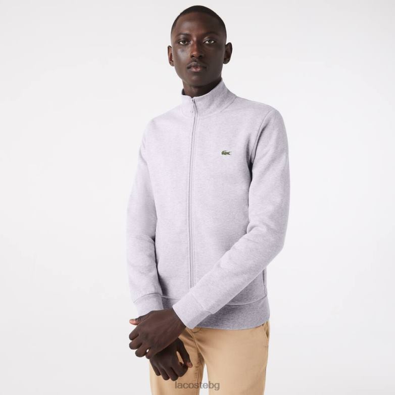 мъже Lacoste сив chine суичър с цип от четка и полар облекло XTV621272