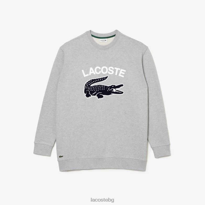 мъже Lacoste сив chine суичър с деколте с крокодилски принт - голям размер - голям облекло XTV621289