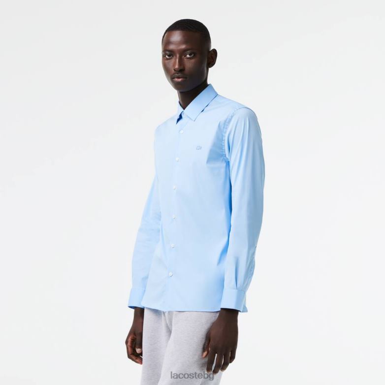 мъже Lacoste син прилепнала памучна риза с френска яка облекло XTV621439