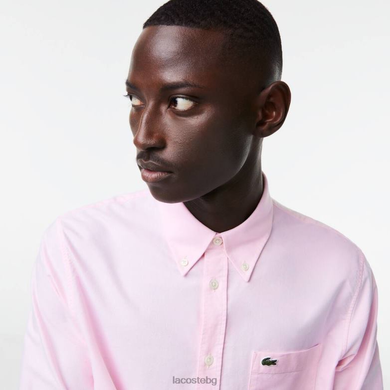 мъже Lacoste светло розово стандартна памучна риза Оксфорд облекло XTV621468