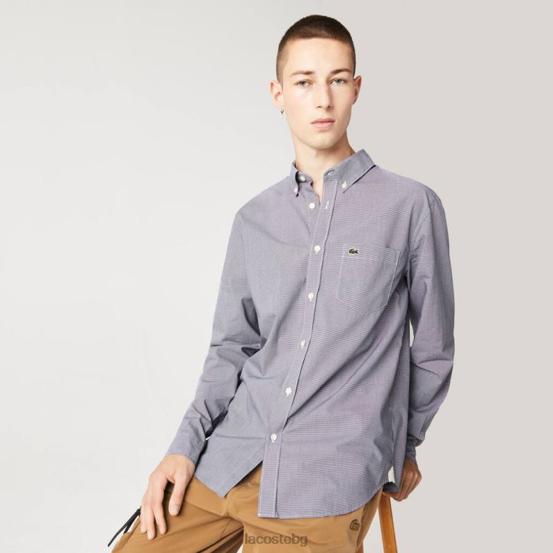 мъже Lacoste бяло/тъмно синьо стандартна памучна риза от поплин облекло XTV621485