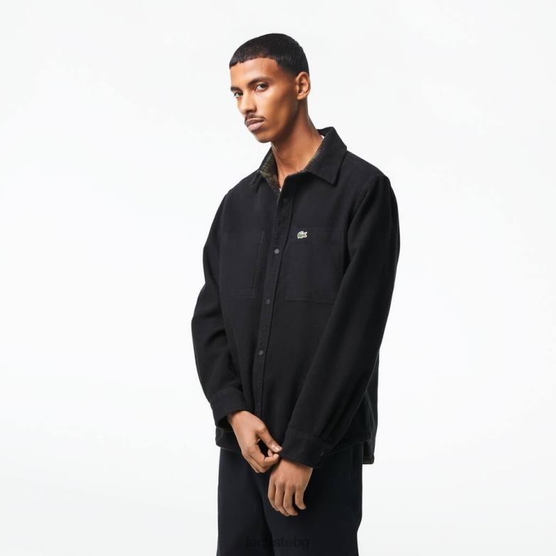 мъже Lacoste каки зелено/бяло реверсивна памучна фланелена тениска облекло XTV621541