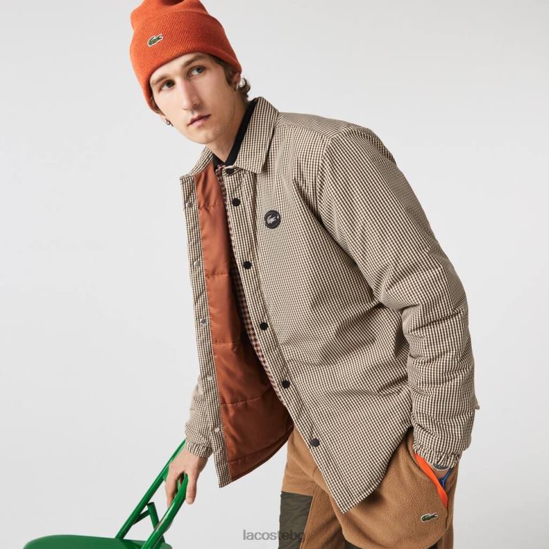 мъже Lacoste бежово/тъмносиньо/бяло/каки зелено карирана водоотблъскваща тениска облекло XTV621549
