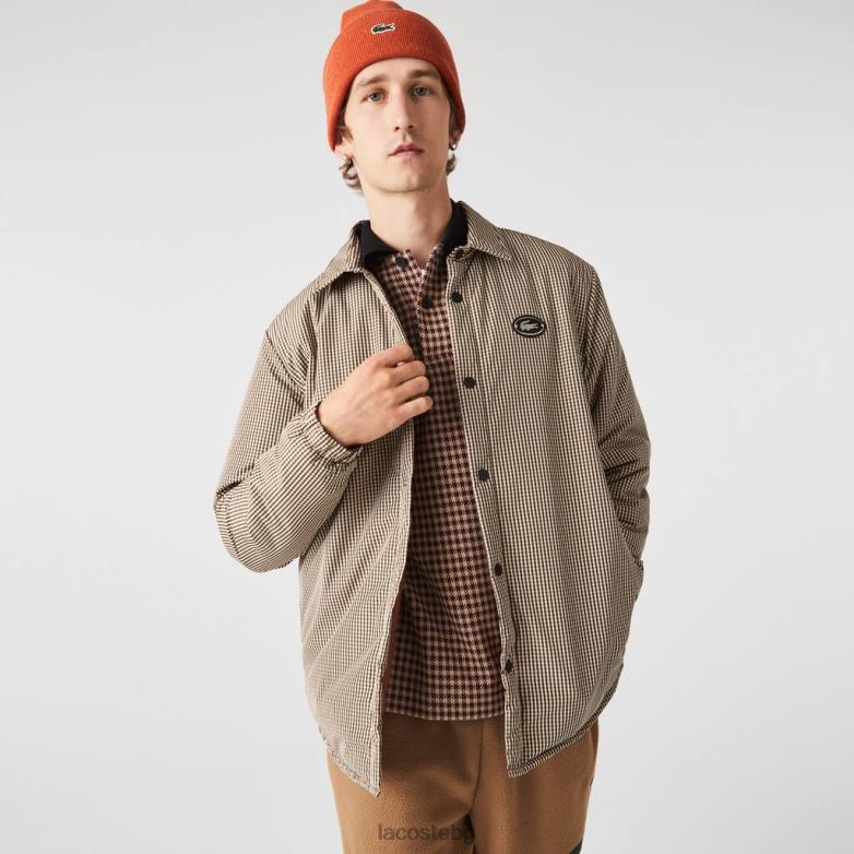 мъже Lacoste бежово/тъмносиньо/бяло/каки зелено карирана водоотблъскваща тениска облекло XTV621549