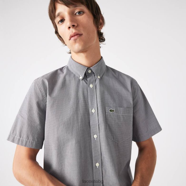 мъже Lacoste бяло/тъмно синьо обикновена риза с гингам каре облекло XTV621552