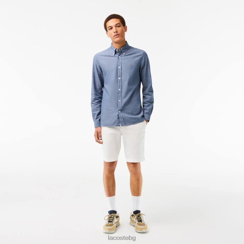 мъже Lacoste син прилепнала памучна риза от шамбре облекло XTV621573