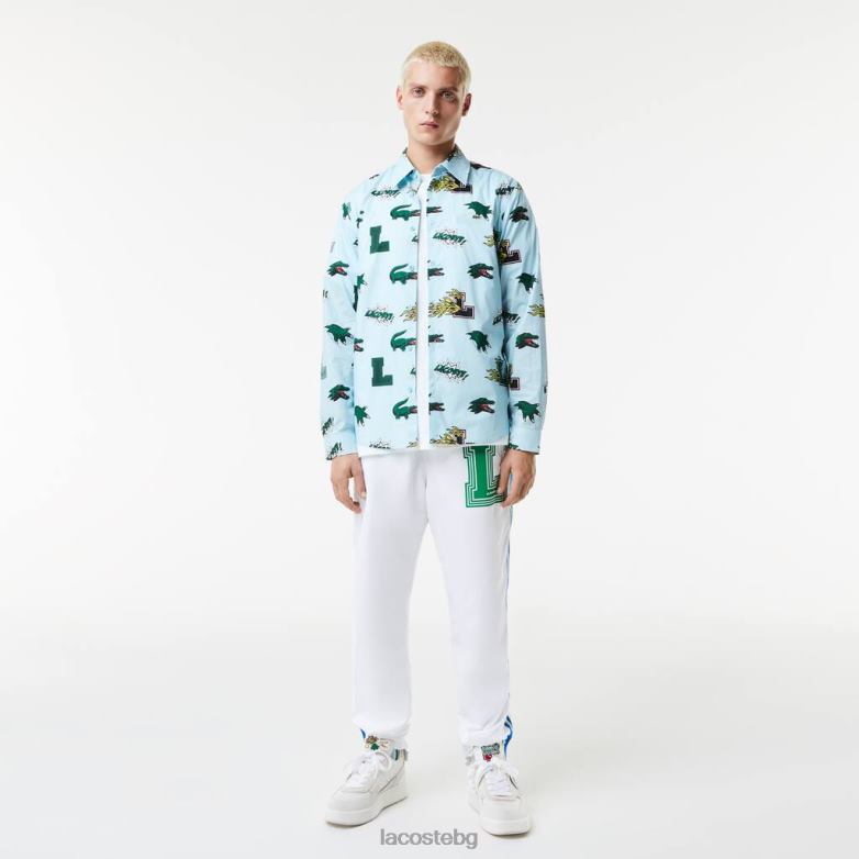 мъже Lacoste синьо/бяло стандартна риза с крокодилски принт облекло XTV621574