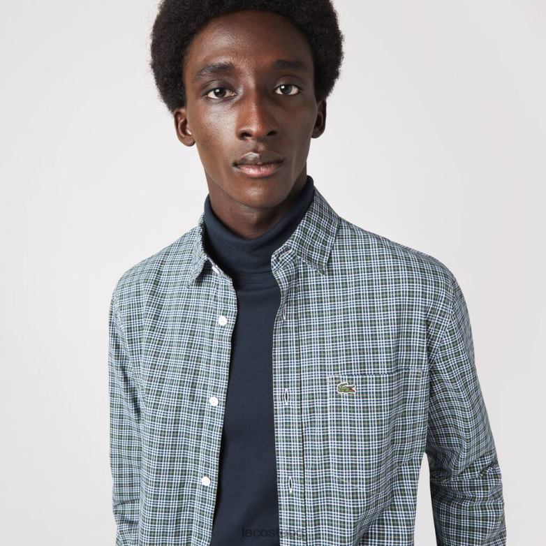 мъже Lacoste бяло/черно/зелено стандартна риза с кариран принт облекло XTV621609