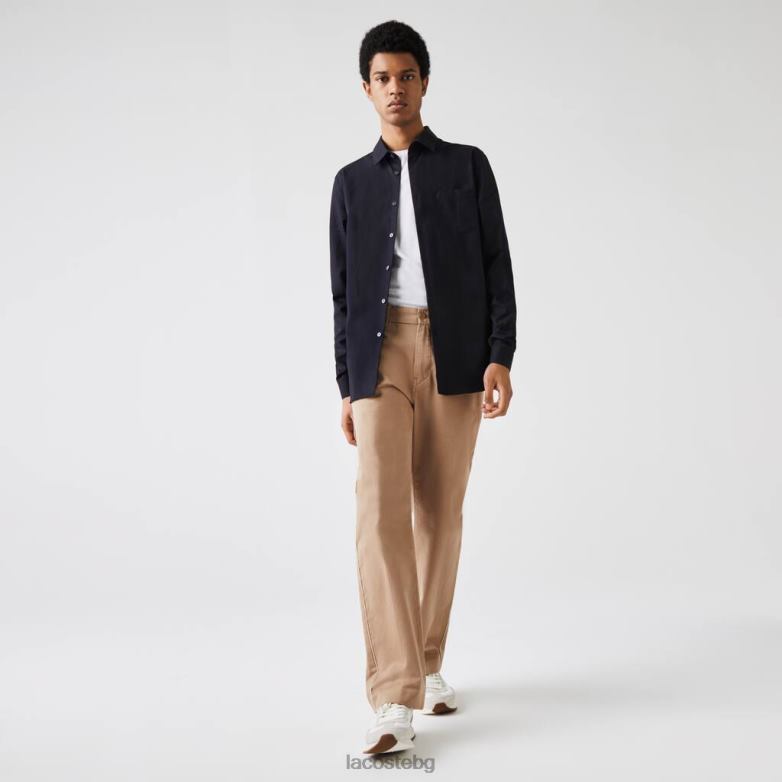 мъже Lacoste тъмносин стандартна памучна риза от поплин облекло XTV621613