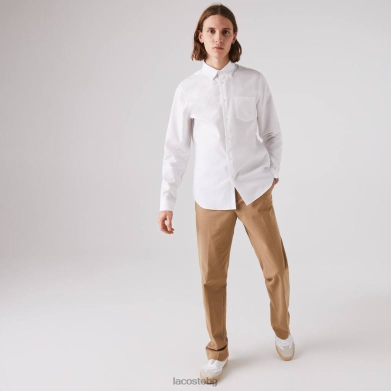 мъже Lacoste бяло стандартна памучна риза от поплин облекло XTV621614