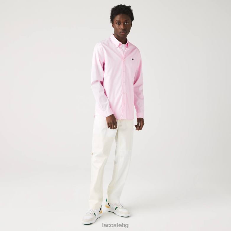 мъже Lacoste светло розово прилепнала първокласна памучна риза облекло XTV621649