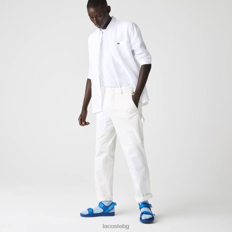 мъже Lacoste бяло стандартна ленена риза облекло XTV621651