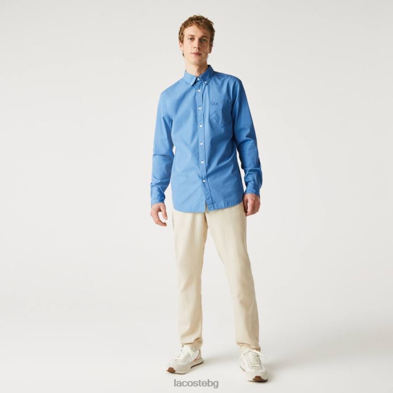 мъже Lacoste син стандартна риза от памучна смес от поплин облекло XTV621652