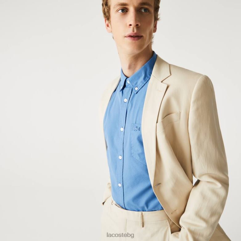 мъже Lacoste син стандартна риза от памучна смес от поплин облекло XTV621652