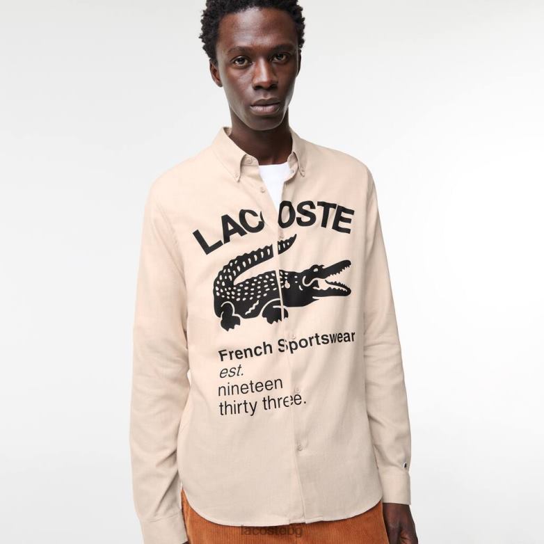 мъже Lacoste бежово/черно фланелена риза с нормална кройка облекло XTV621654