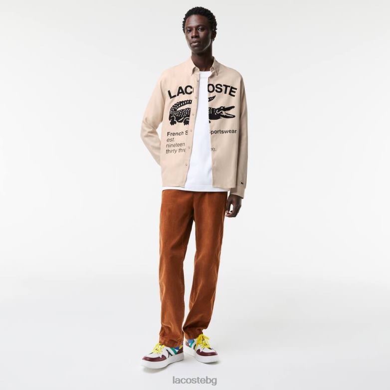 мъже Lacoste бежово/черно фланелена риза с нормална кройка облекло XTV621654