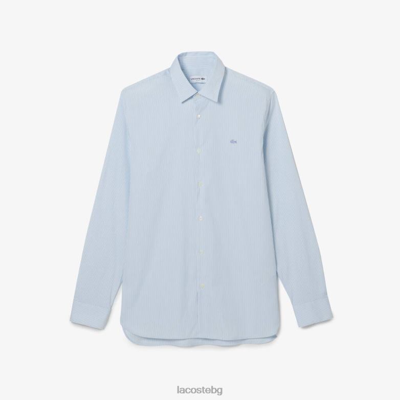 мъже Lacoste бяло/синьо тънка карирана риза от еластичен поплин облекло XTV62401