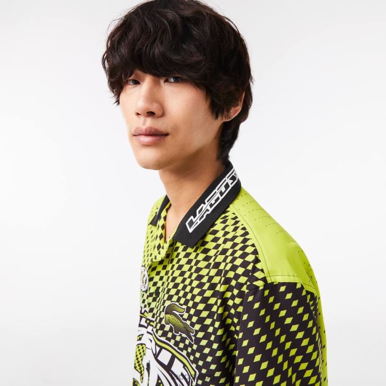 мъже Lacoste жълто/черно риза с омбре шахматен принт с къс ръкав облекло XTV62464