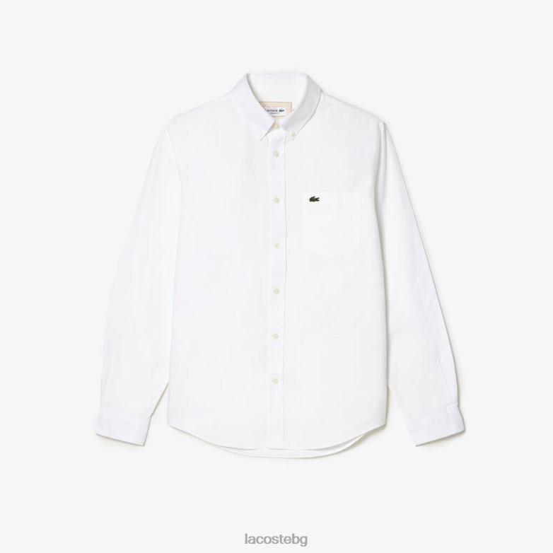 мъже Lacoste бяло памучна оксфордска риза със закопчана яка облекло XTV62506