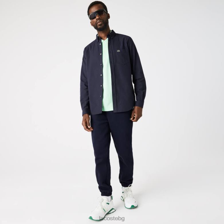 мъже Lacoste тъмносин памучна оксфордска риза със закопчана яка облекло XTV62507