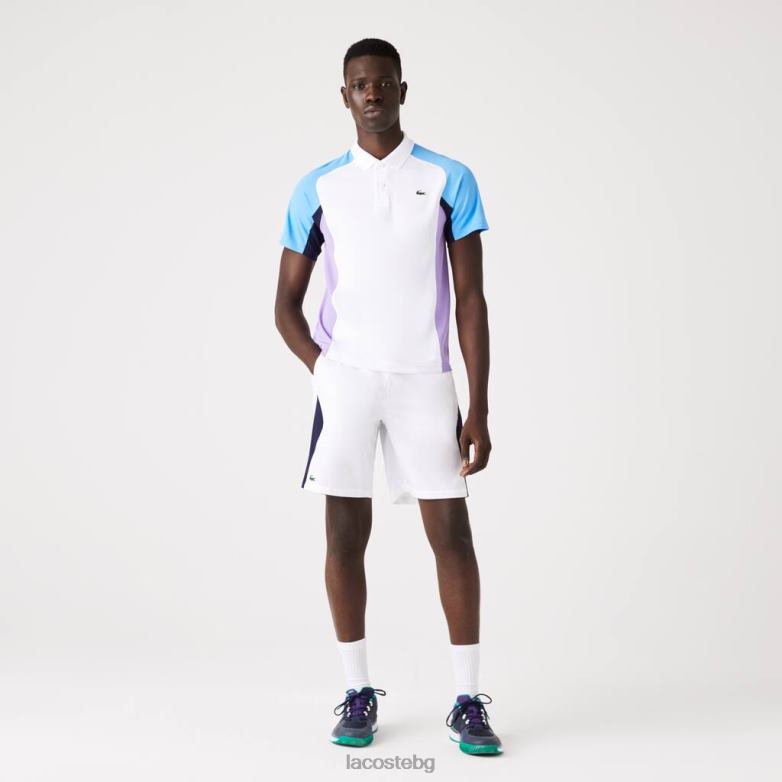 мъже Lacoste бяло/тъмно синьо спортни безшевни шорти за тенис с нормална кройка облекло XTV621330