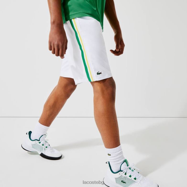 мъже Lacoste бяло/зелено/жълто спортни контрастни ленти леки шорти облекло XTV621364