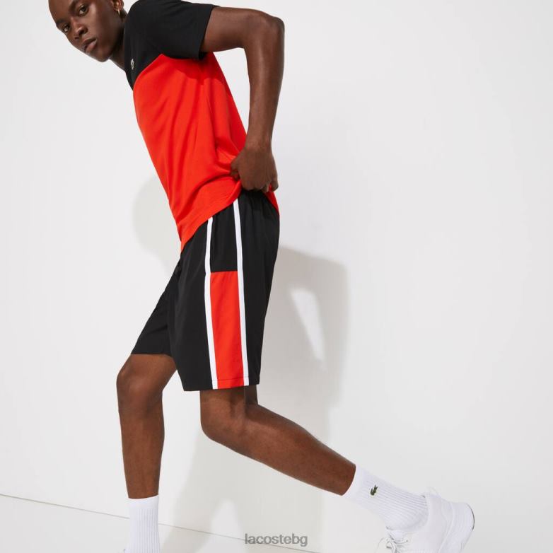 мъже Lacoste черно/червено/бяло спортни олекотени шорти с цветни блокове облекло XTV621365