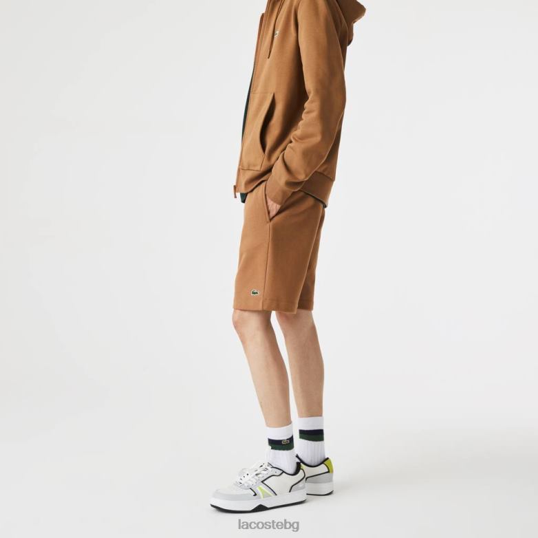 мъже Lacoste кафяво къси панталони от полиран органичен памук облекло XTV621397