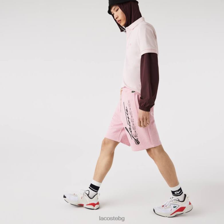 мъже Lacoste розово шорти от памучен полар с характерен принт облекло XTV621436