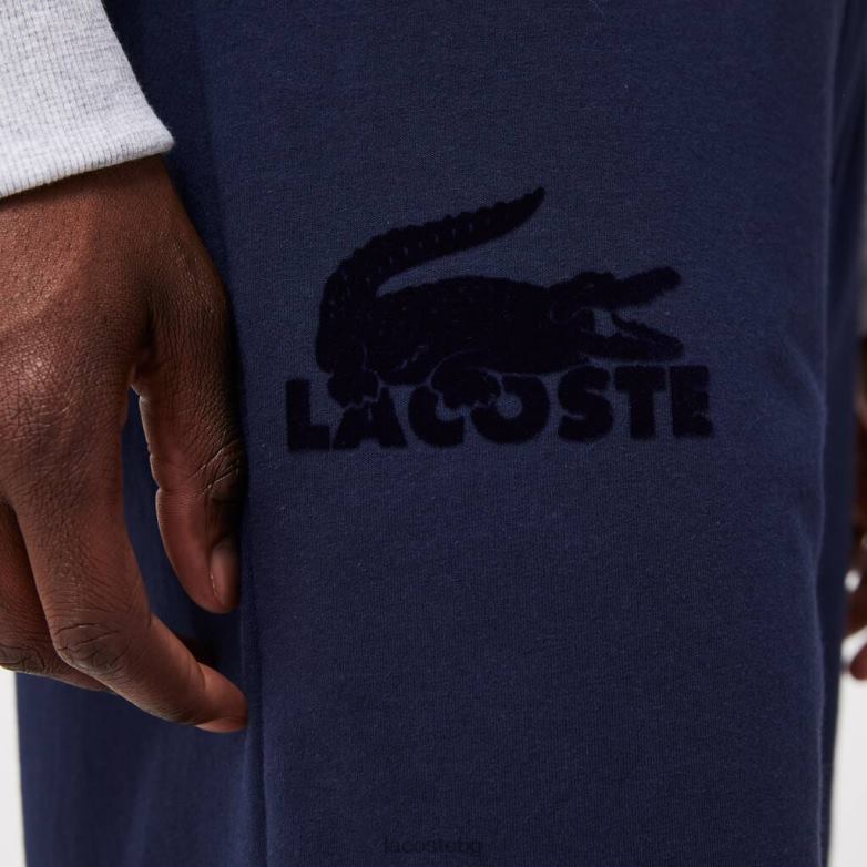 мъже Lacoste тъмносин велурени шорти от памучен полар от крокодил облекло XTV621481